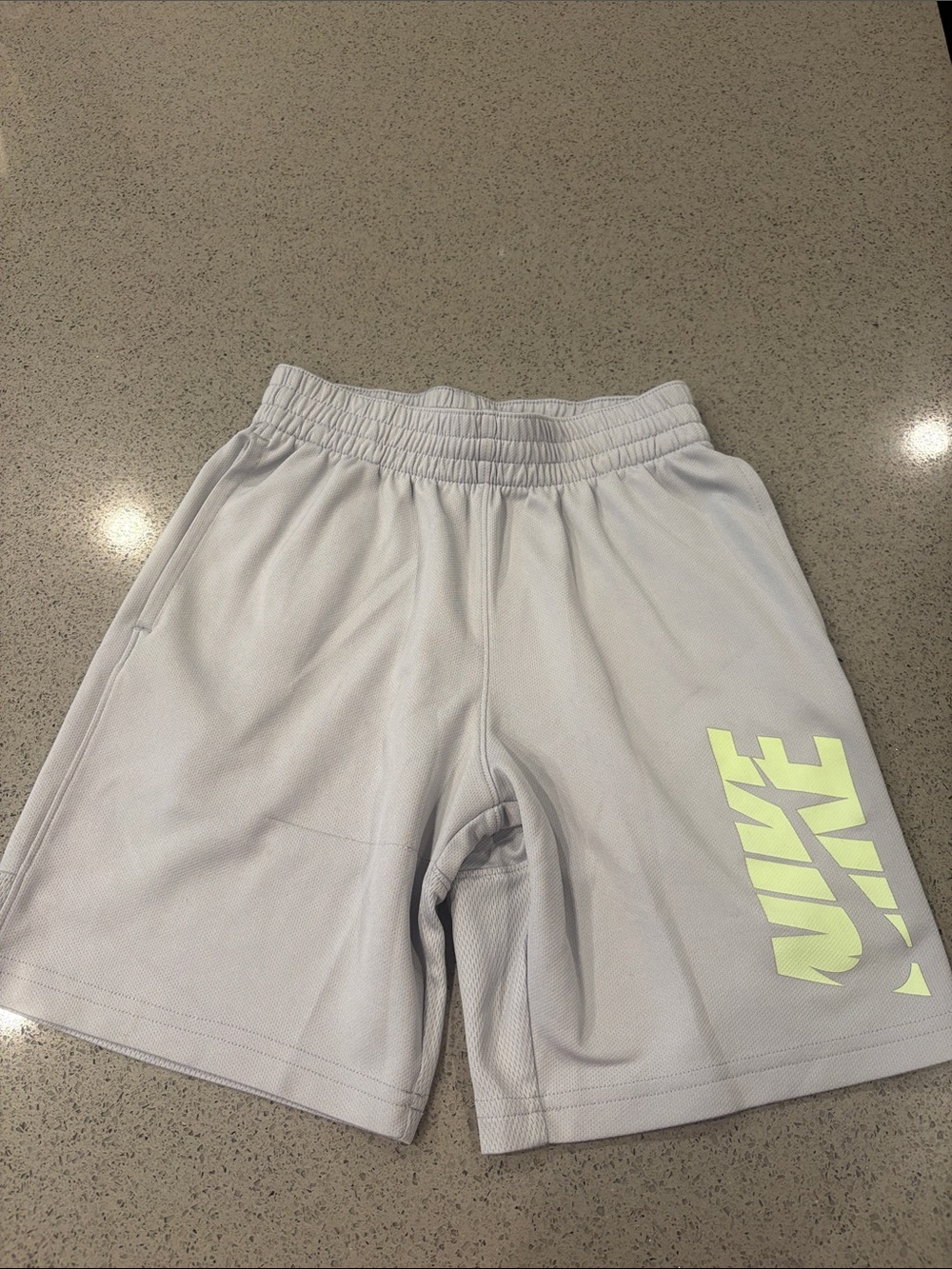 Nike Light Gray Boys' Athletic Shorts with Neon Logo